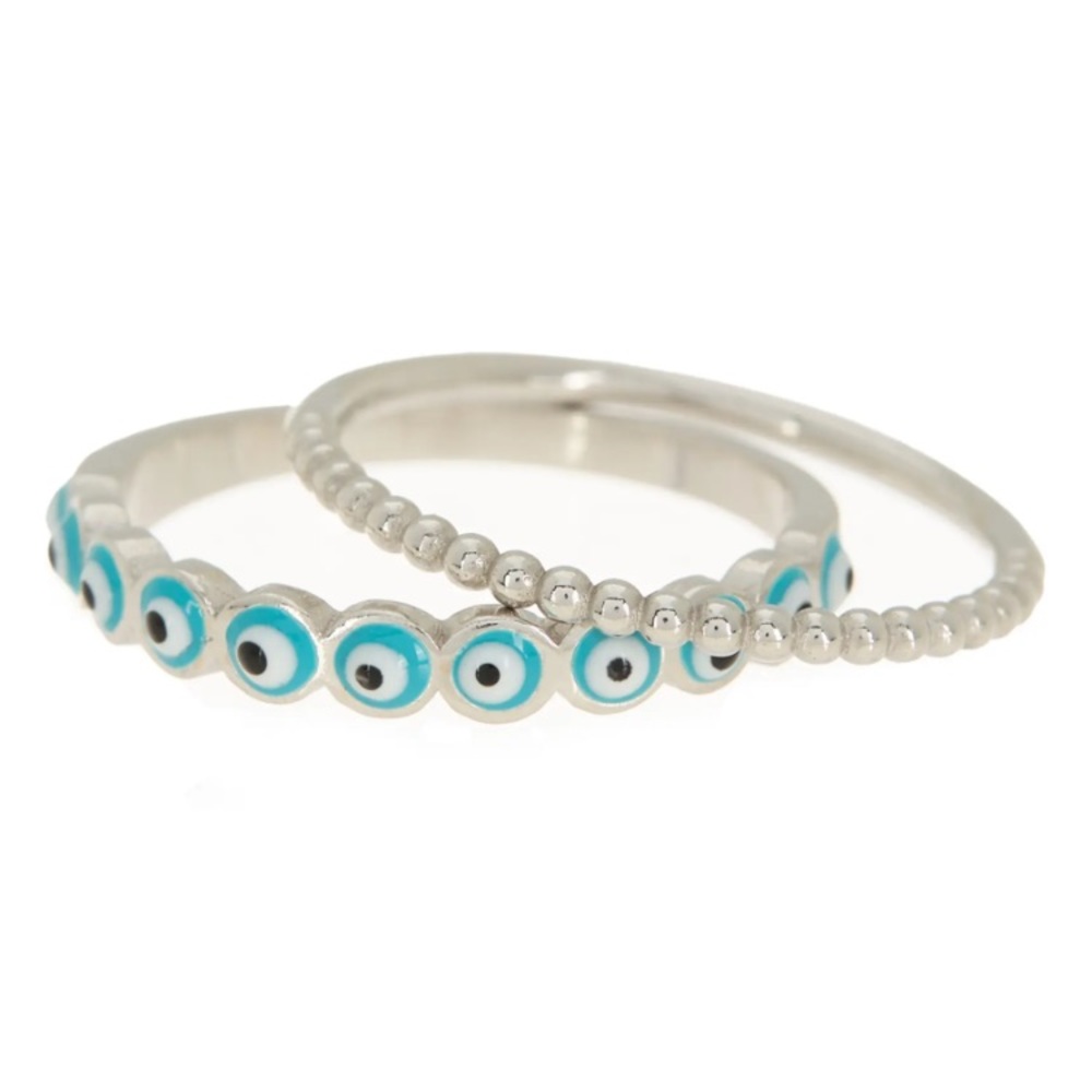 Argento Vivo Sterling Silver Set of 2 Bead & Evil Eye Ring